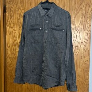 John Varvatos Shirt Mens Small Grey Long Sleeve Lightweight Zip Pockets